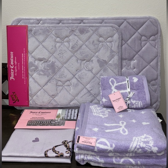 Juicy Couture Other - Juicy Couture Lavender Quilted Bath Mat, Shower Curtain and Towel Set